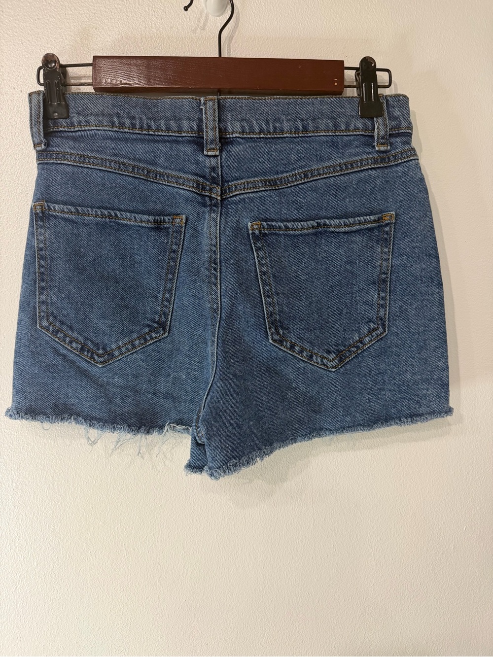 Rewash Medium Blue High-Rise Frayed Hem Jean Shorts - Picture 2 of 3